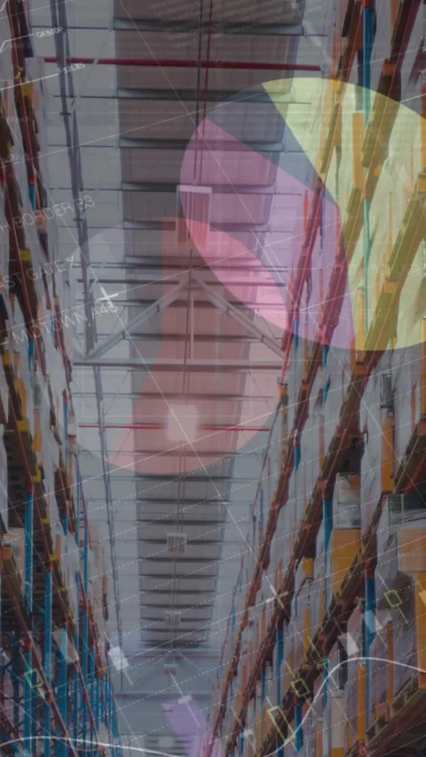 Animation of financial data processing over warehouse Stock Footage 344722845