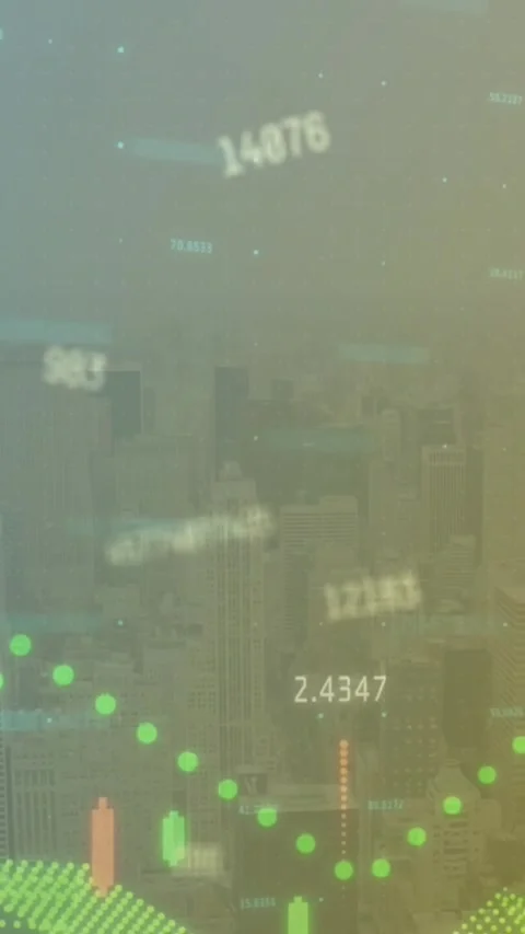 Animation of financial data processing over cityscape Stock Footage 344723053