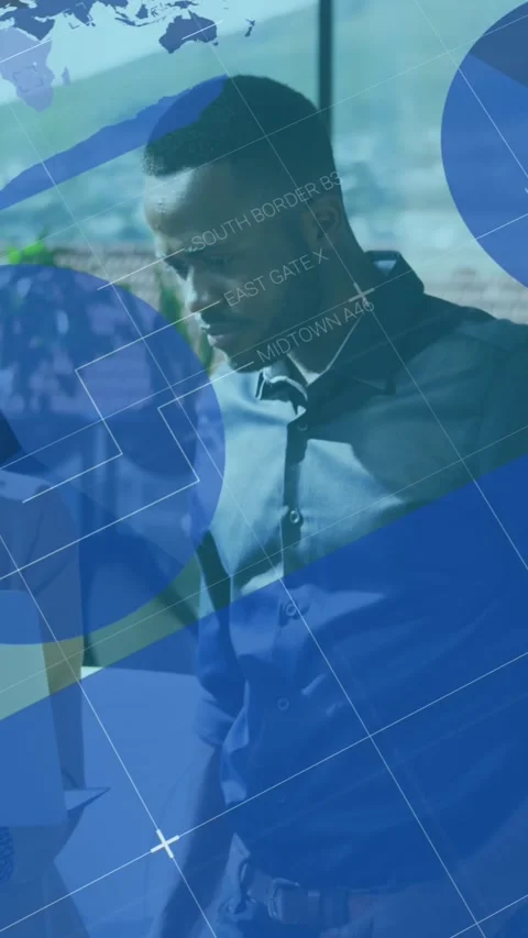 Animation of financial data processing over diverse business people in office Stock Footage 344723605