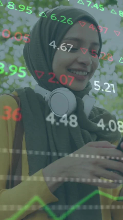 Animation of financial data processing over woman using smartphone Stock Footage 344723618