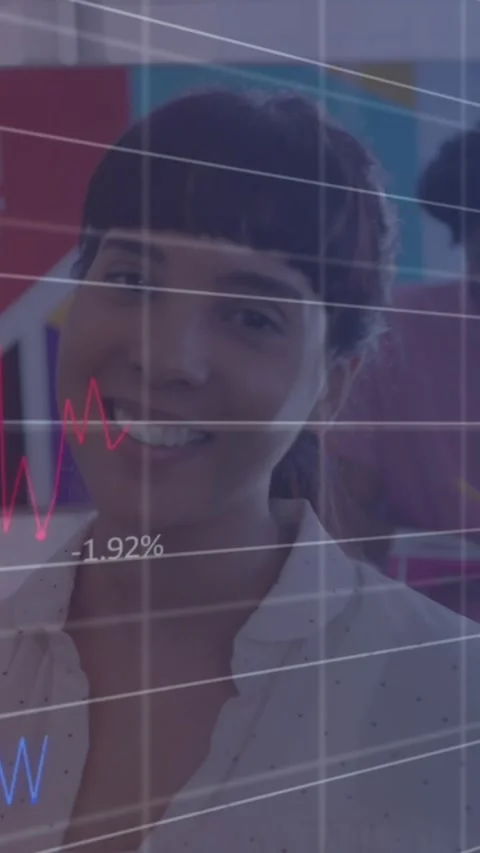 Animation of financial data processing over diverse people in office Stock Footage 344723631