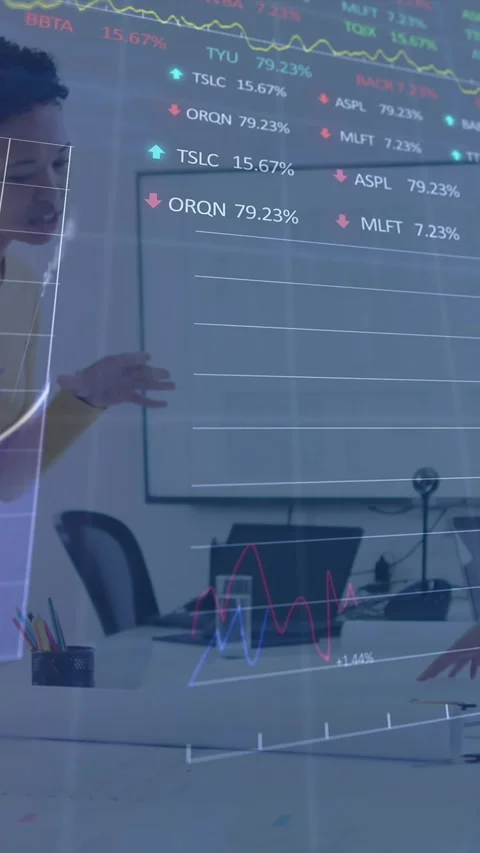 Animation of financial data processing over diverse business people in office Stock Footage 344723662