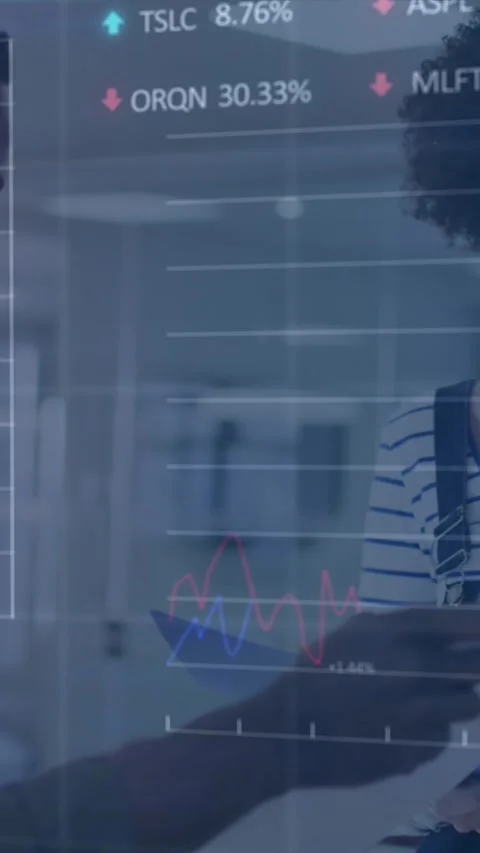 Animation of financial data processing over diverse business people in office Stock Footage 344723674