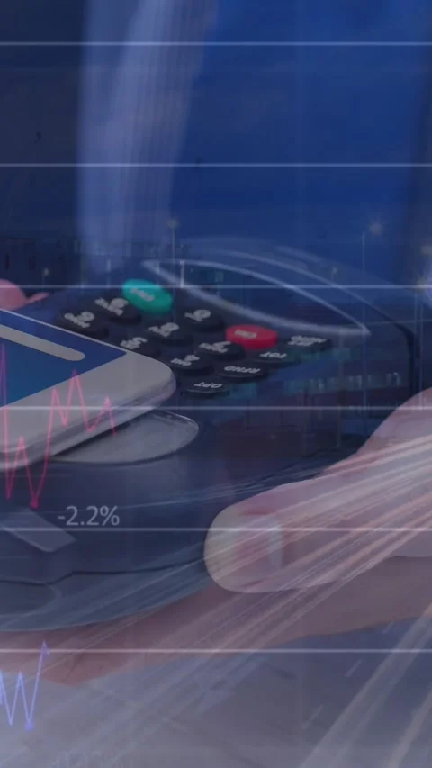 Animation of financial data processing over man with smartphone and payment Stock Footage 344745532