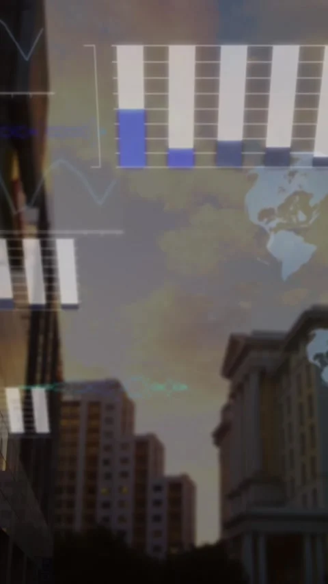 Animation of financial data processing over cityscape Stock Footage 344745714
