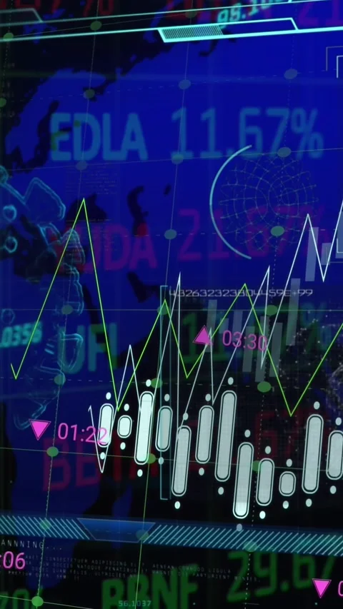 Animation of financial data processing over world map on dark background Stock Footage 344745844
