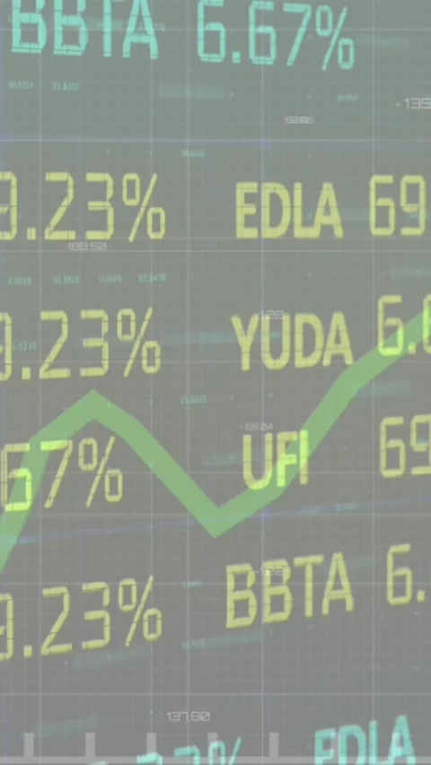 Animation of financial data processing over green line Stock Footage 344745859