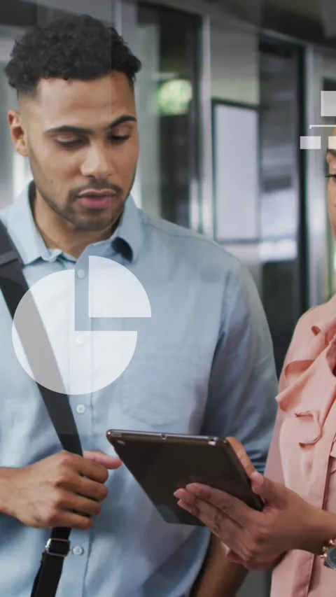 Animation of financial data processing over diverse business people in office Stock Footage 344746208