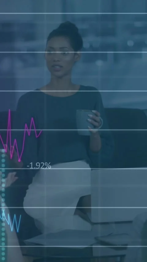 Animation of financial data processing over diverse people in office Stock Footage 344746219