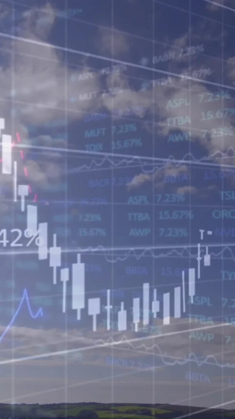 Animation of financial data processing over landscape Stock Footage 344765584