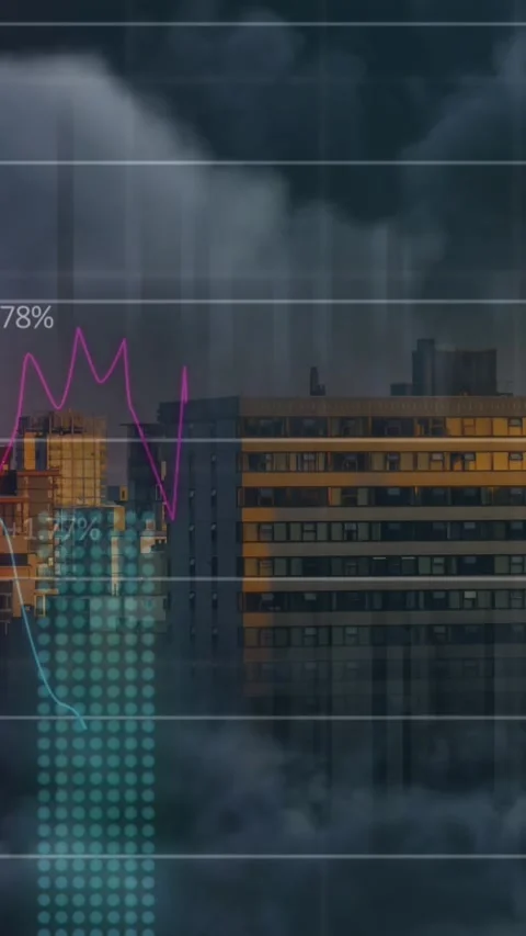 Animation of financial data processing over cityscape Stock Footage 344765590