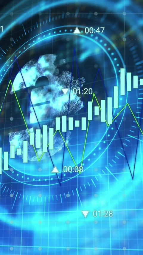 Animation of financial data processing over scope scanning with euro symbol on Stock Footage 344765725