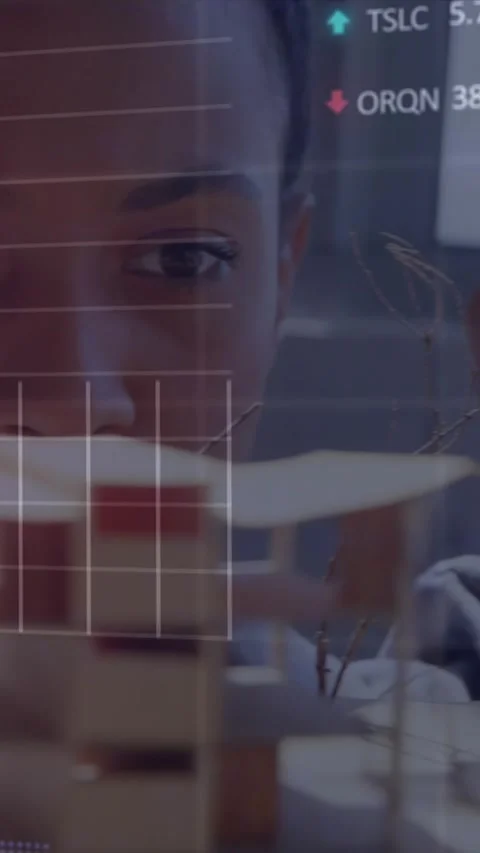 Animation of financial data processing over african american female architect Stock Footage 344765775