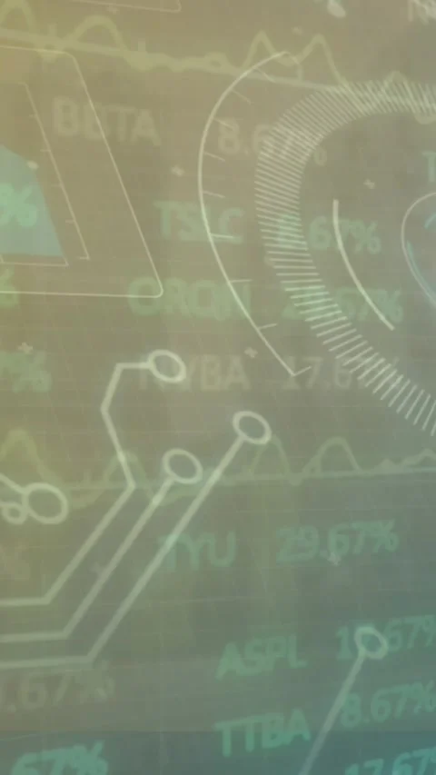 Animation of financial data processing over computer circuit board Stock Footage 344765949
