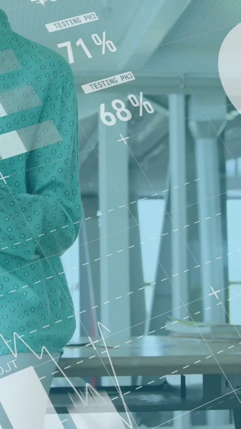 Animation of financial data processing over caucasian businesswoman in office Stock Footage 344766262