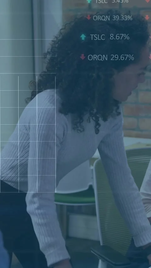 Animation of financial data processing over diverse business people in office Stock Footage 344766267