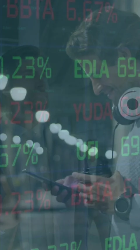 Animation of financial data processing over caucasian man using smartphone Stock Footage 344766269