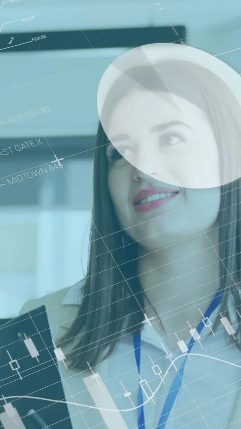 Animation of financial data processing over diverse colleagues discussing work Stock Footage 344766289