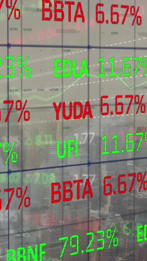 Animation of financial data processing over cityscape Stock Footage 344774560