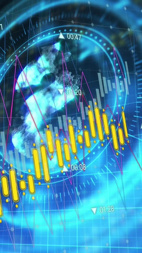 Animation of financial data processing over scope scanning with dollar symbol on Stock Footage 344774598