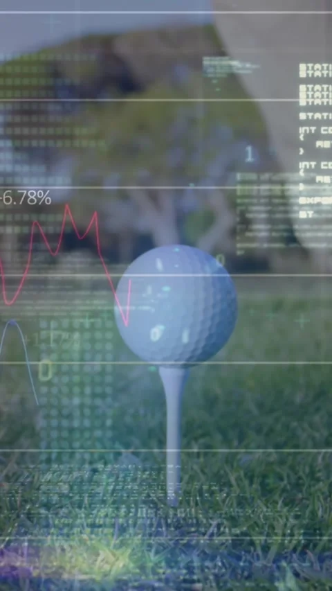 Animation of financial data processing over male golf player Stock Footage 344774871