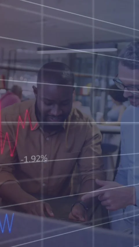 Animation of financial data processing over diverse people in office Stock Footage 344775248