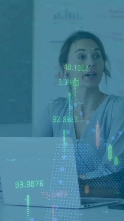 Animation of financial data processing over diverse business people in office Stock Footage 344775263