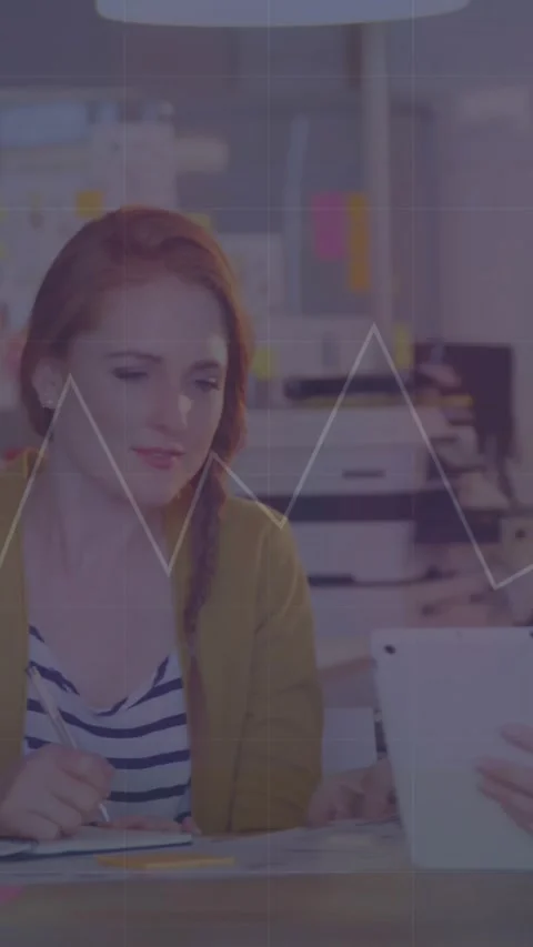 Animation of financial data processing over diverse business people working in Stock Footage 344783149