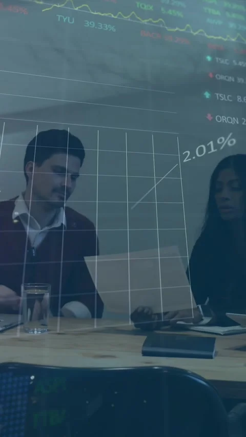 Animation of financial data processing over diverse business people in office Stock Footage 344783864