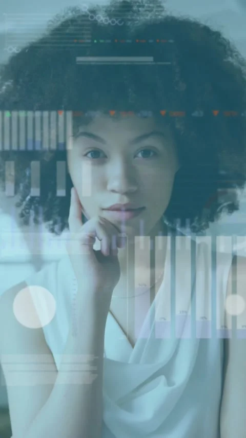 Animation of financial data processing over businesswoman in office Stock Footage 344783869
