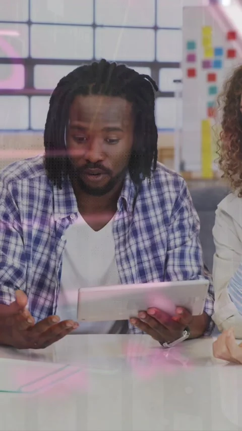Animation of financial data processing over diverse business people in office Stock Footage 344783883