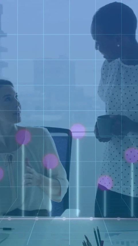 Animation of financial data processing over diverse business people in office Stock Footage 344783915