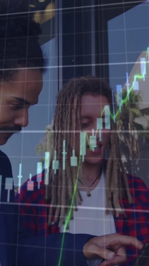 Animation of financial data processing over diverse business people in city Stock Footage 344802925