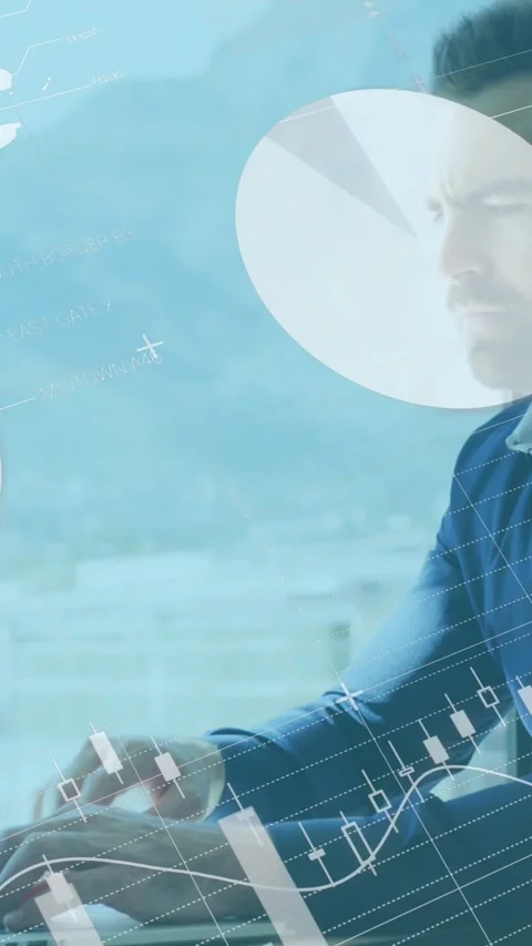 Animation of financial data processing over caucasian businessman in office 스톡 동영상 344803477