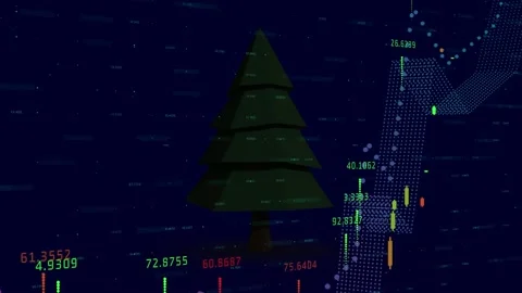 Animation of financial data processing with statistics over christmas tree Stock Footage 327448504