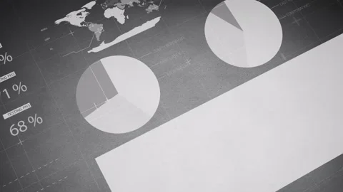 Animation of financial data, world map, bar graph, pie charts on digital Stock Footage 330051710
