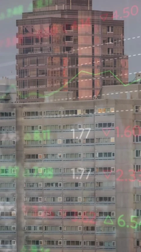 Animation of financial graph and data processing over cityscape Stock Footage 344765658