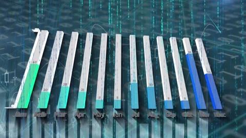 Animation of financial graphs and data over binary code and green lights Stock Footage 329849274