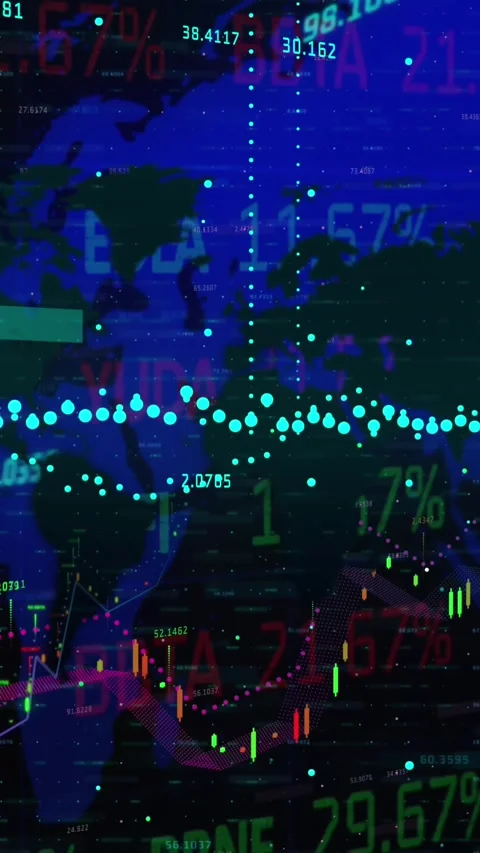 Animation of financial graphs and data over world map on black background Stock Footage 344774434