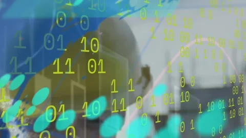 Animation of financial graphs, data, world map and binary code on grey Stock Footage 329704621