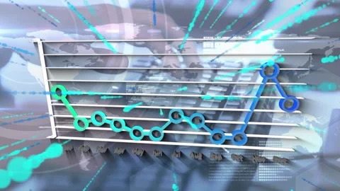 Animation of financial graphs over hands of caucasian man using computer and Stock Footage 329706673