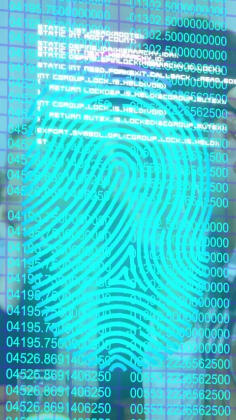 Animation of fingerprint and binary code overlaying professionals working in Stock Footage 319727780