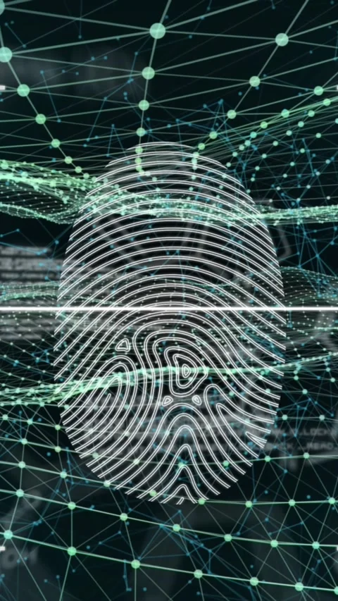 Animation of fingerprint and lights over black background Stock Footage 342009728