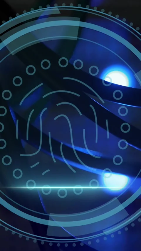 Animation of fingerprint icon over data processing and server room Stock Footage 342801801