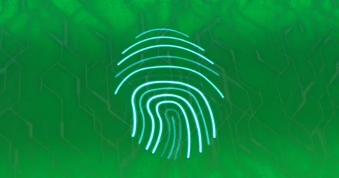 Animation of fingerprint over binary coding, created using generative ai Stock Footage 318122814
