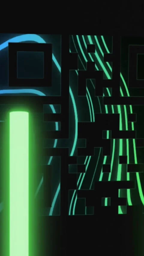 Animation of fingerprint pattern in qr code with glowing bars against black Stock Footage 321991141