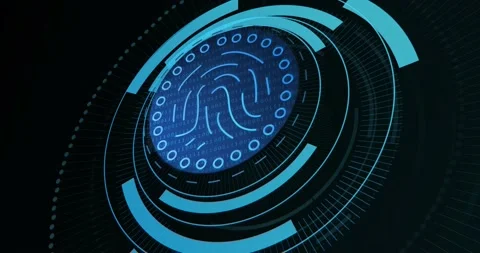 Animation of fingerprint in processing circle on black background Stock Footage 200479462