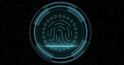 Animation of fingerprint scanning in circle and cyber security on black Stock Footage 330782895