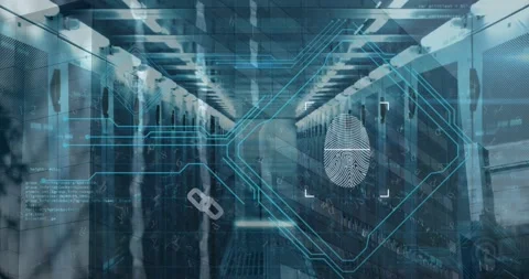 Animation of fingerprint scanning with coding on digital interface against Stock Footage 203889157