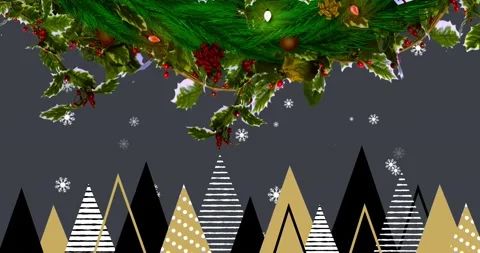 Animation of fir tree branches over christmas tree pattern Stock Footage 161459034